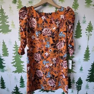 Laundry By Shelli Segal Orange Floral Long Sleeve Dress